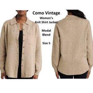 Como Vintage Shacket Knit Shirt Jacket Brown Tan Button Up Women's Size S